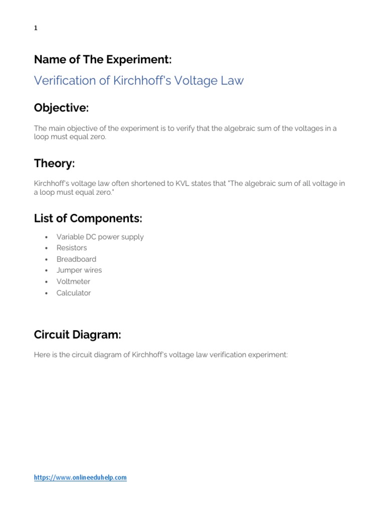 Verification of Kirchhoff's Voltage Law Lab Report PDF