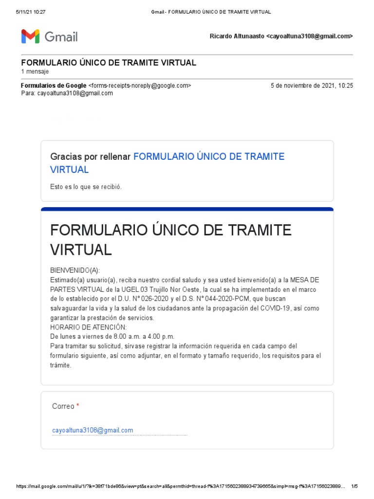 Formulario Virtual UGEL 03 Trujillo | PDF | Gmail | Informática