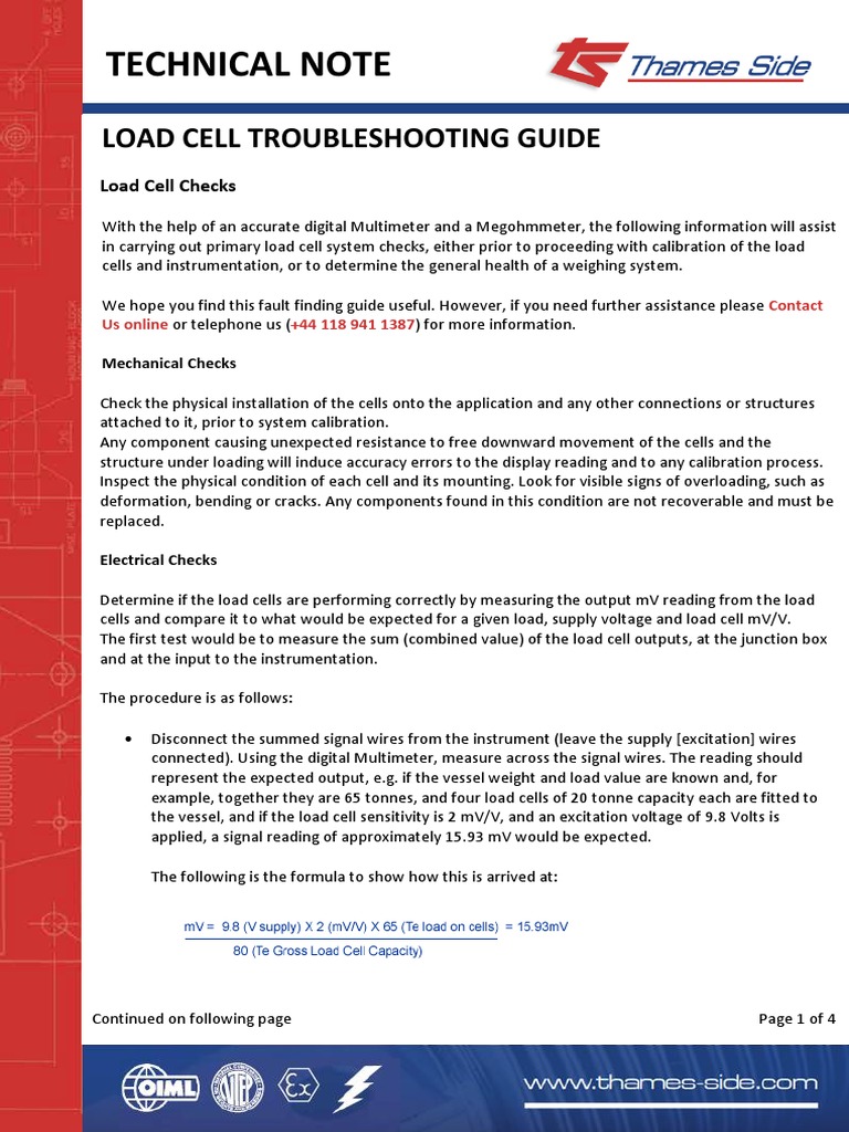 Load Cell Troubleshooting Guide | PDF | Electrical Components ...