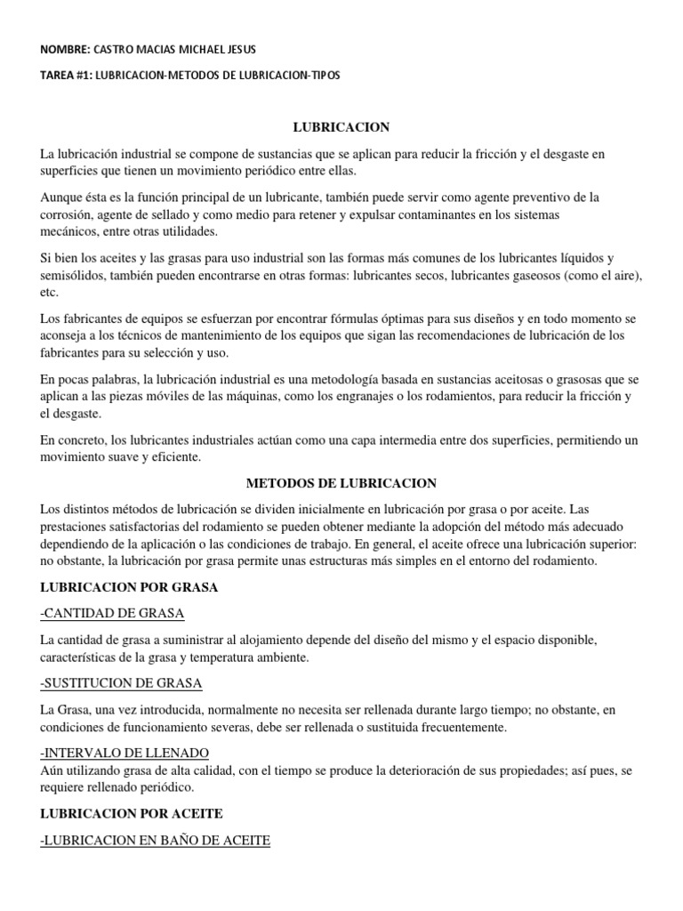 Métodos y Tipos de Lubricación Industrial | PDF | Lubricante | Lubricación
