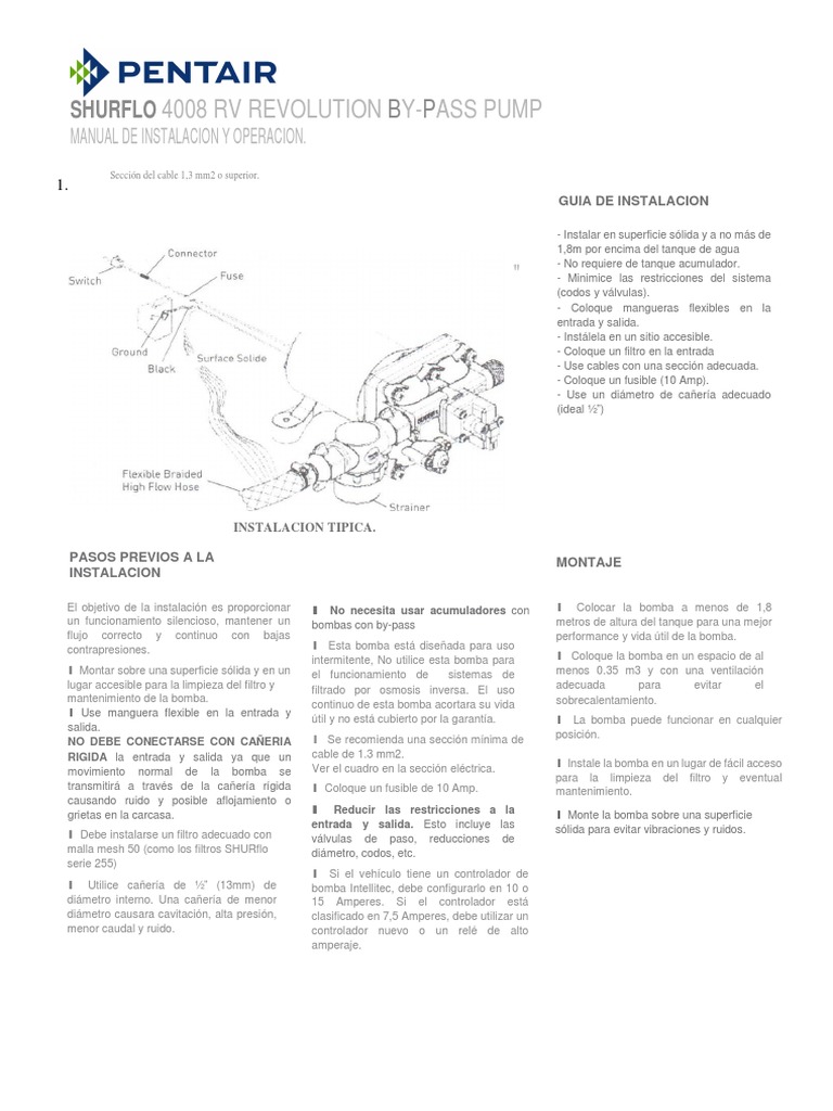 Manual de Instalación Shurflo 4008 | PDF | Bomba | Agua