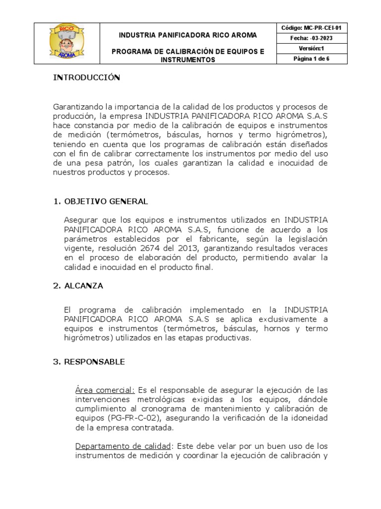 Programa de calibraci n de equipos e instrumentos pdf metrolog a