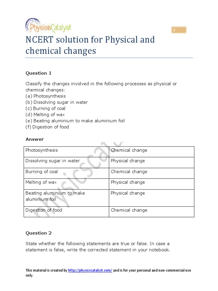 NCERT - Class7 Physical and Chemical Changes | PDF | Sodium Carbonate ...