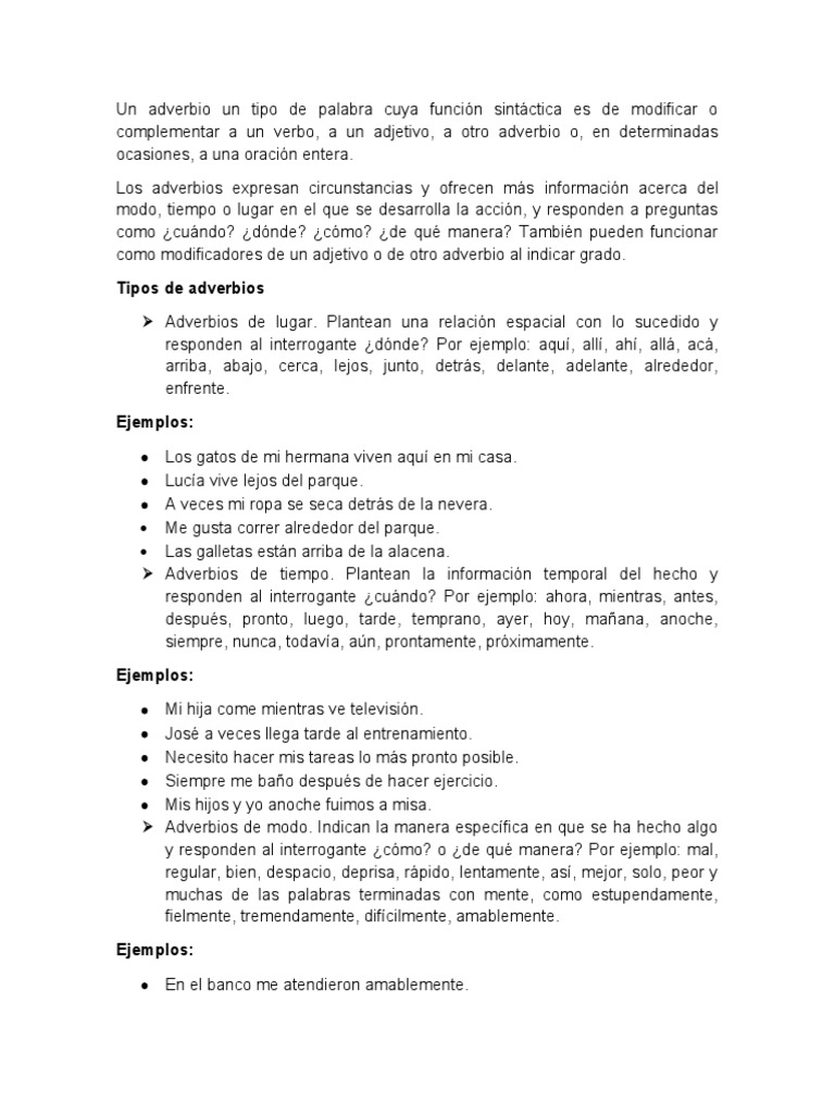 Tipos y Ejemplos de Adverbios | PDF | Adverbio | Lingüística