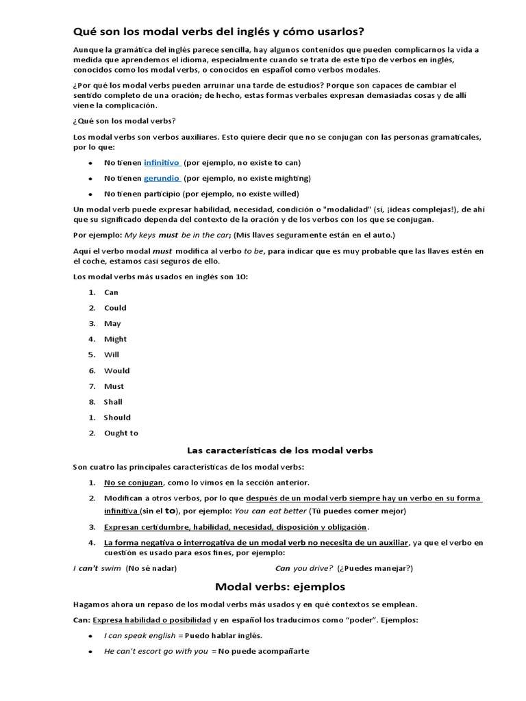 Guía de Verbos Modales en Inglés | PDF | Gramática inglesa | Ciencia ...