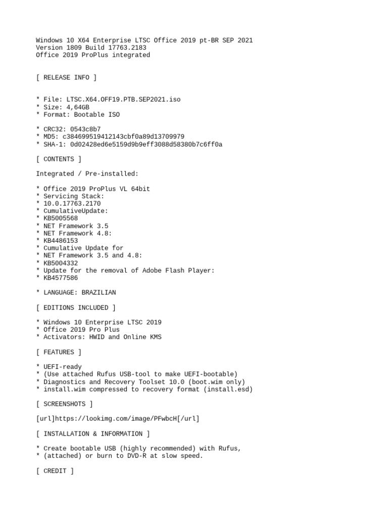 Windows 10 X64 Enterprise LTSC Office 2019 PT-BR SEP 2021 (Gen2) | PDF