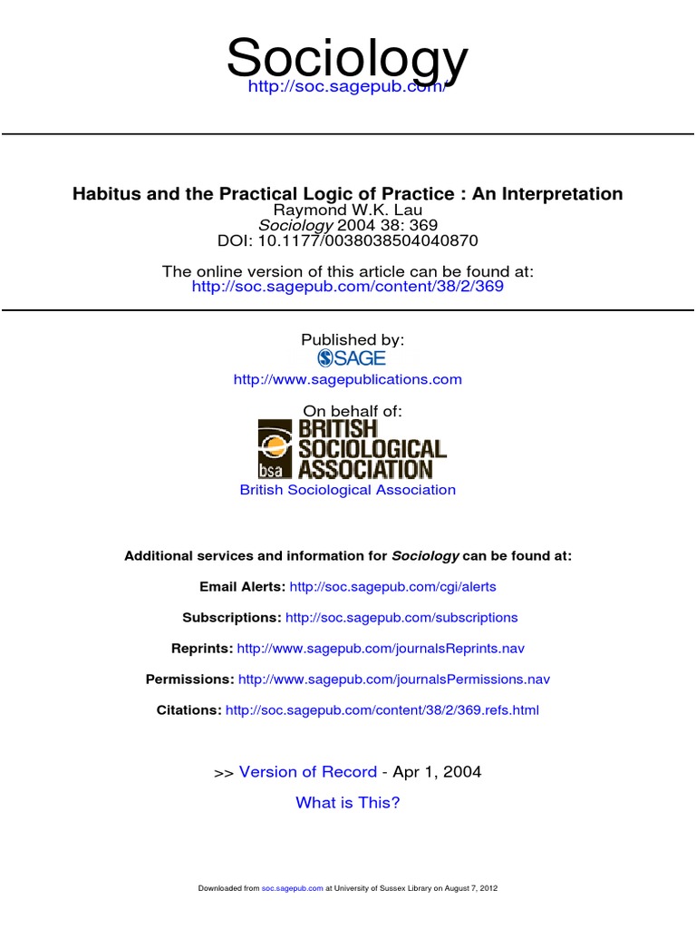 LAU 2004 Habitus and The Practical Logic of Practice. An Interpretation ...