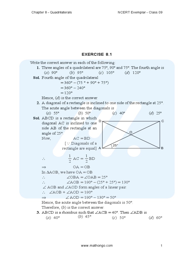 Quadrilaterals: NCERT Class 9 Solutions | PDF | Rectangle | Perpendicular