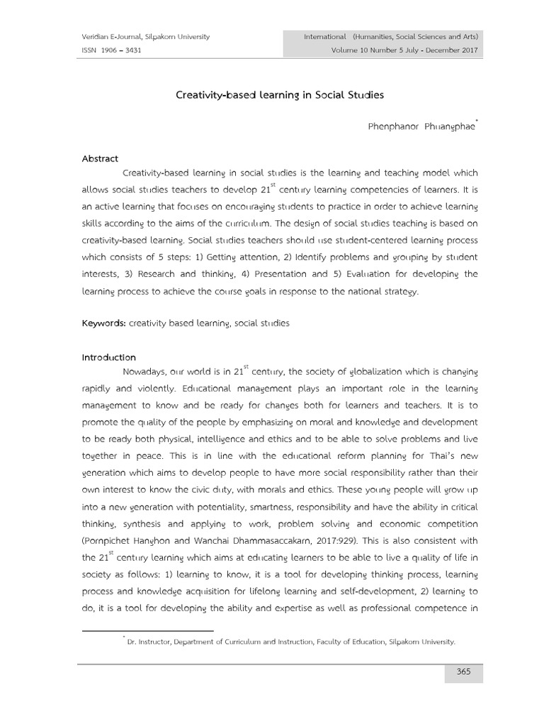 Creativity-Based Learning in Social Studies | PDF | Educational ...