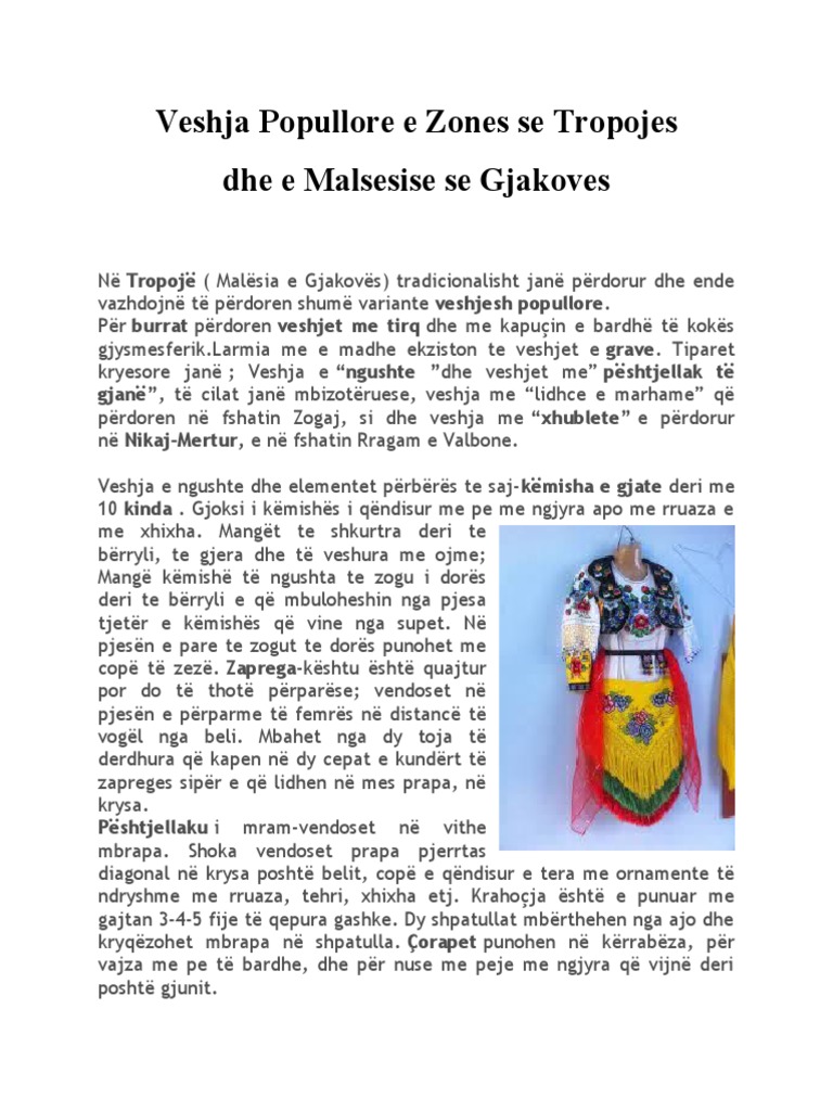 Veshja Popullore e Zones Se Tropojes | PDF