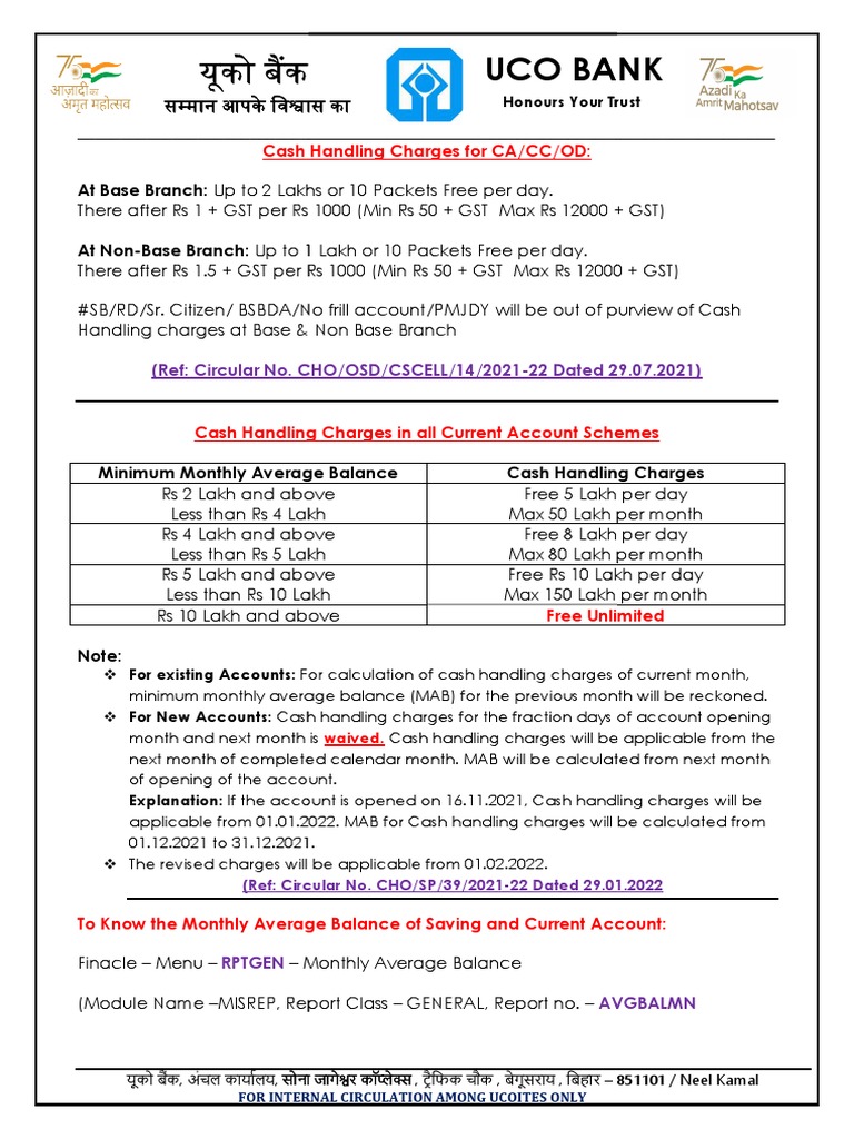 Cash Handling Charges PDF Financial Services Banking