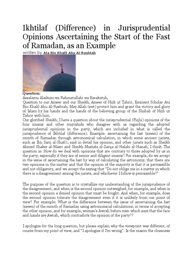 Ikhtilaf (Difference) in Jurisprudential Opinions Ascertaining The ...