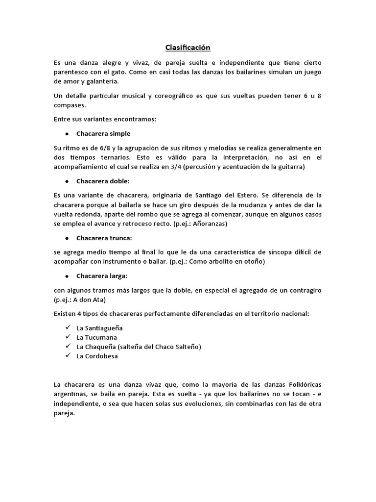 Tipos y variantes de la chacarera | PDF
