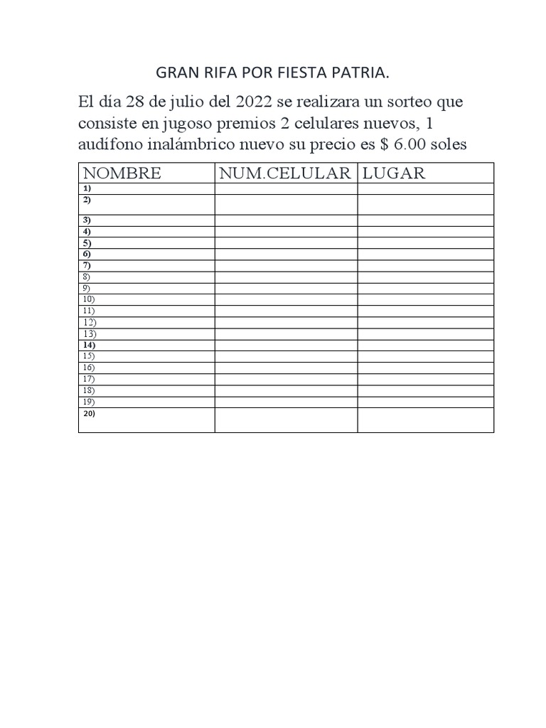 Gran Rifa Por Fiesta Patria | PDF