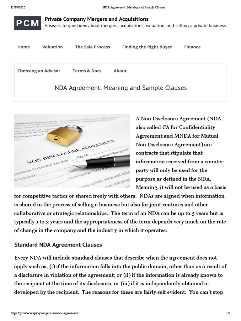 NDA Agreement Meaning and Sample Clauses PDF Non Disclosure