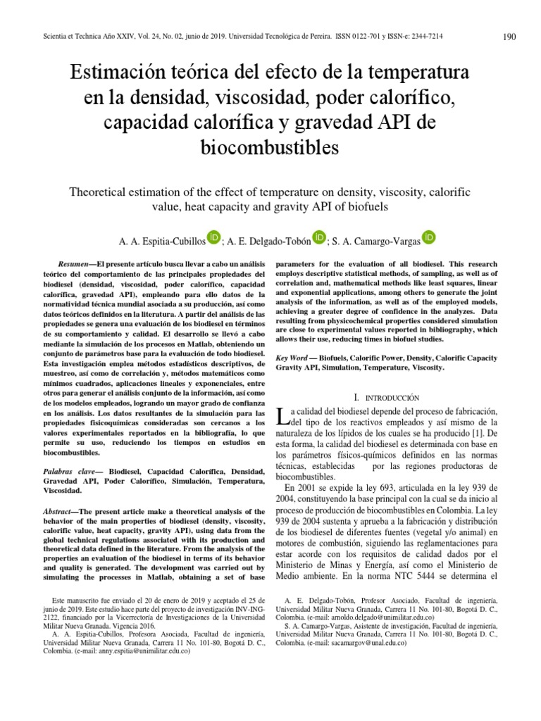 Estimación Teórica Del Efecto de La Temperatura en La Densidad