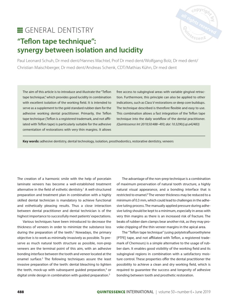 Teflon Tape Technique PDF Dentistry Mouth