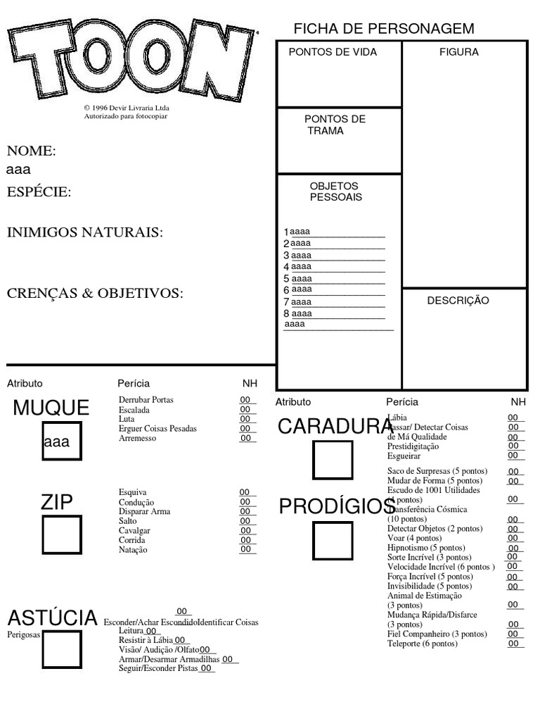 Toon Ficha Editavel | PDF