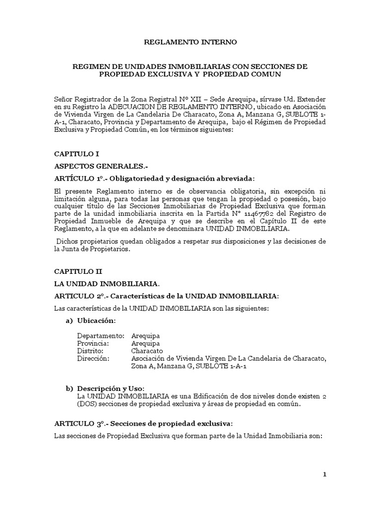 Reglamento Interno | PDF | Propiedad | Regulación