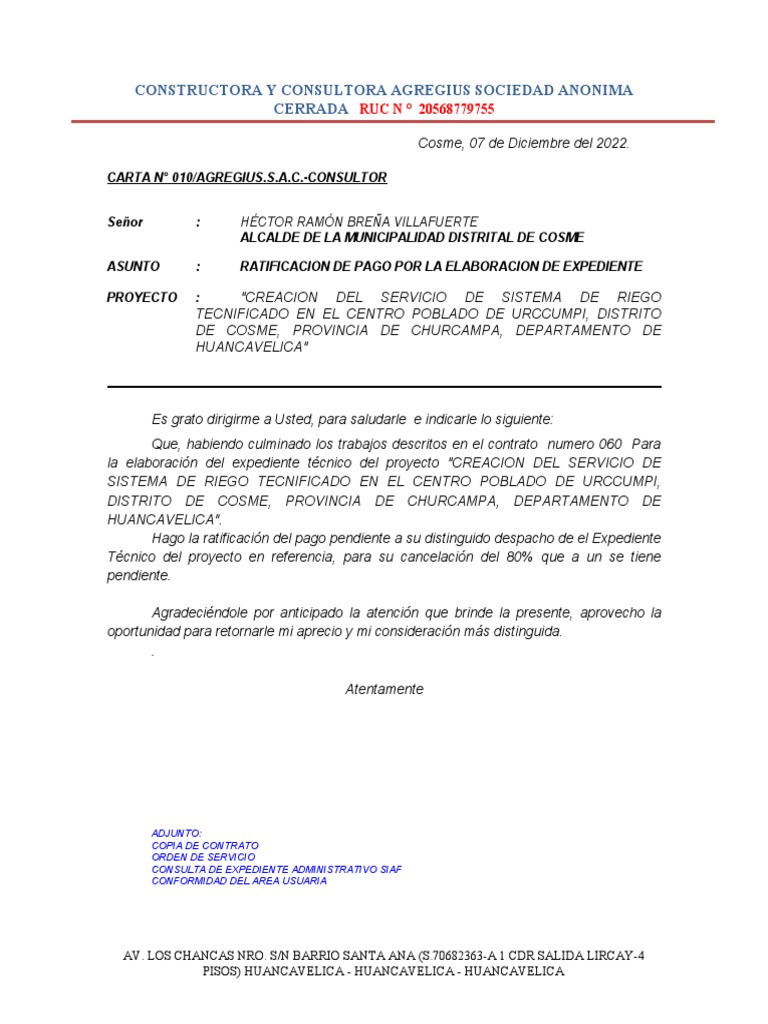 Carta-Ratificacion de Pago | PDF