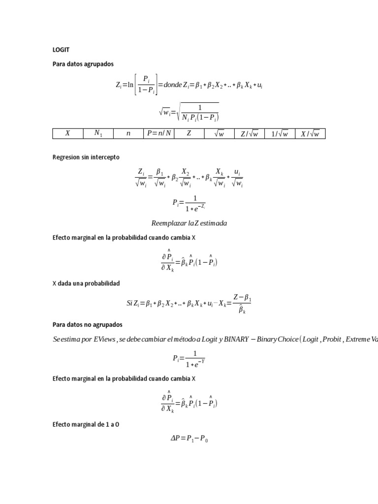 Formulario de Logit y Probit | PDF | Análisis estadístico | Enseñanza ...