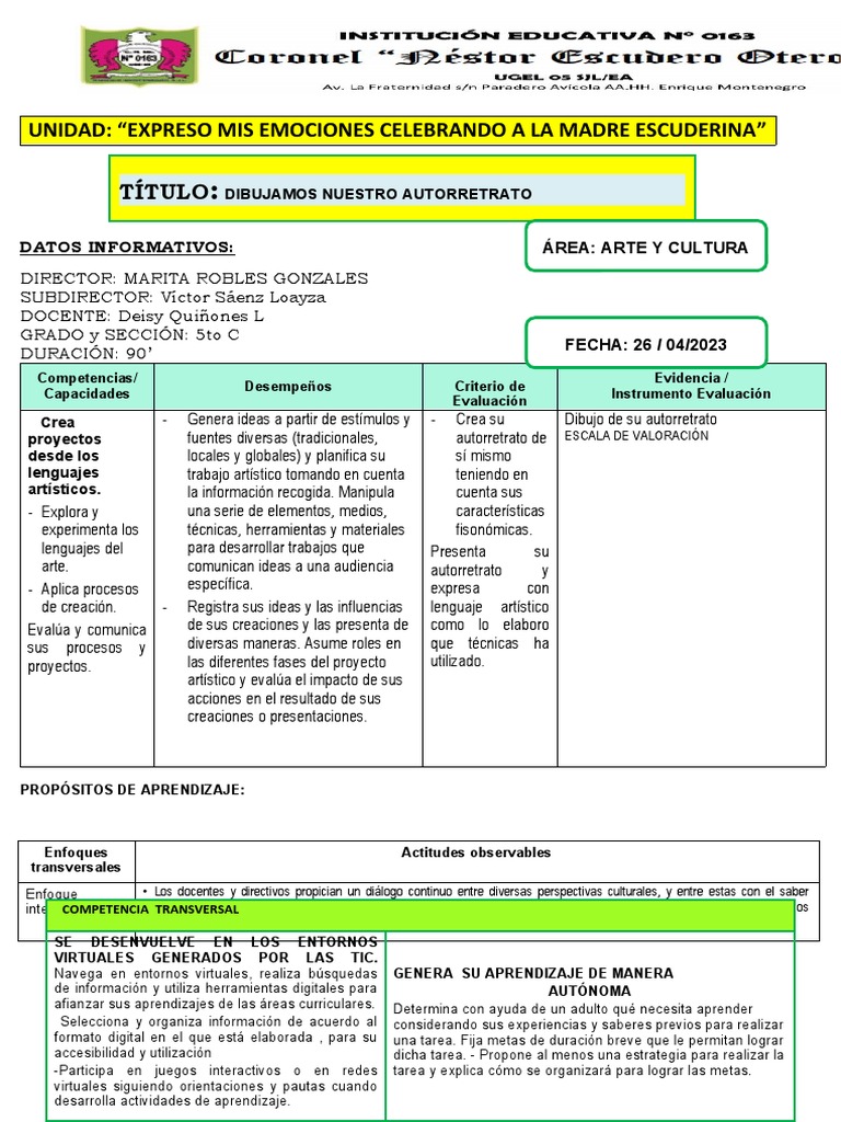 Sesion de Arte y Cultura 26-04 | PDF | Aprendizaje | Evaluación