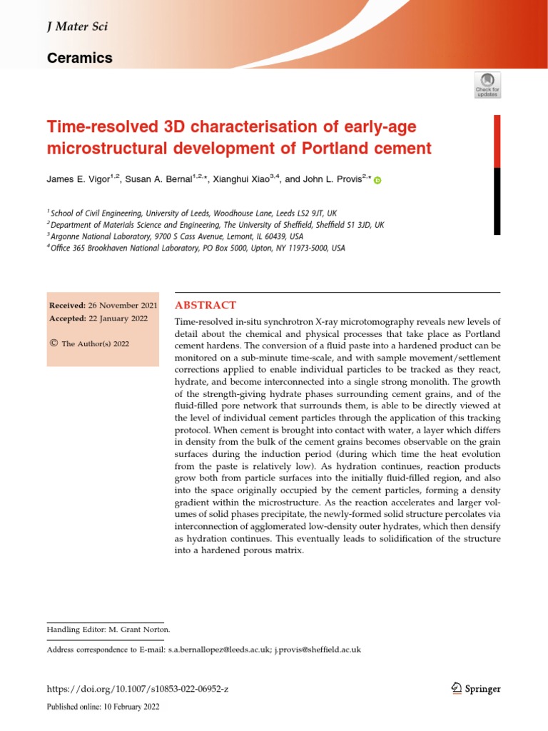 Vigor Et Al2022Journal of Materials Science PDF Cement Porosity