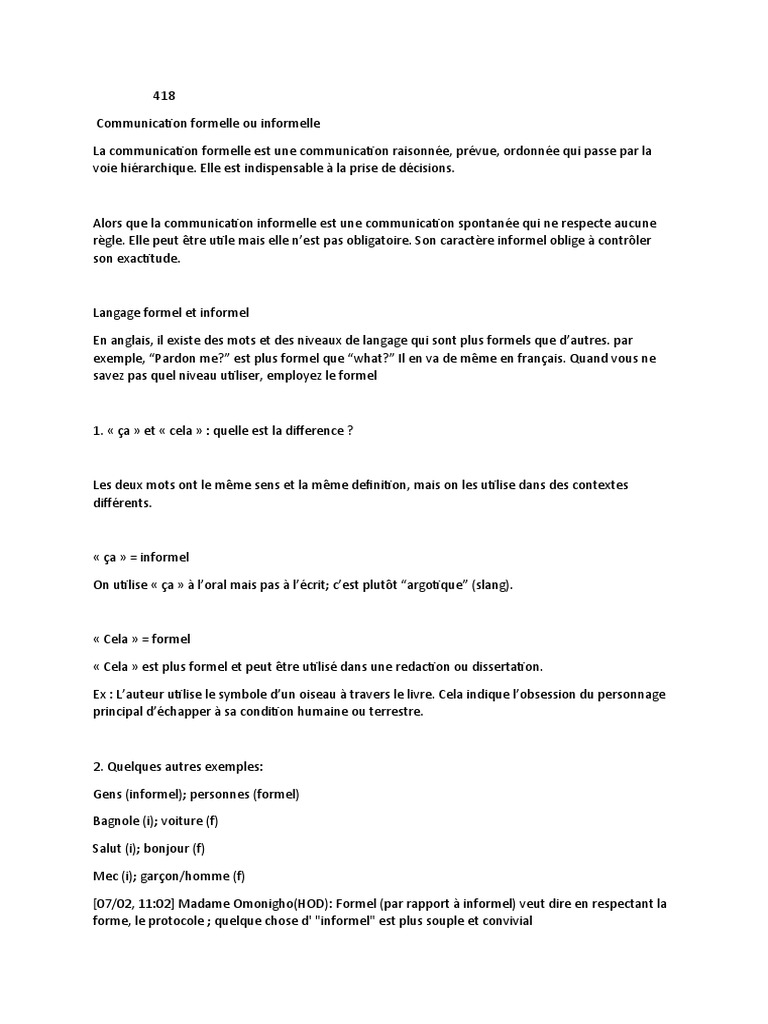 Communication formelle et informelle | PDF | Langue française ...