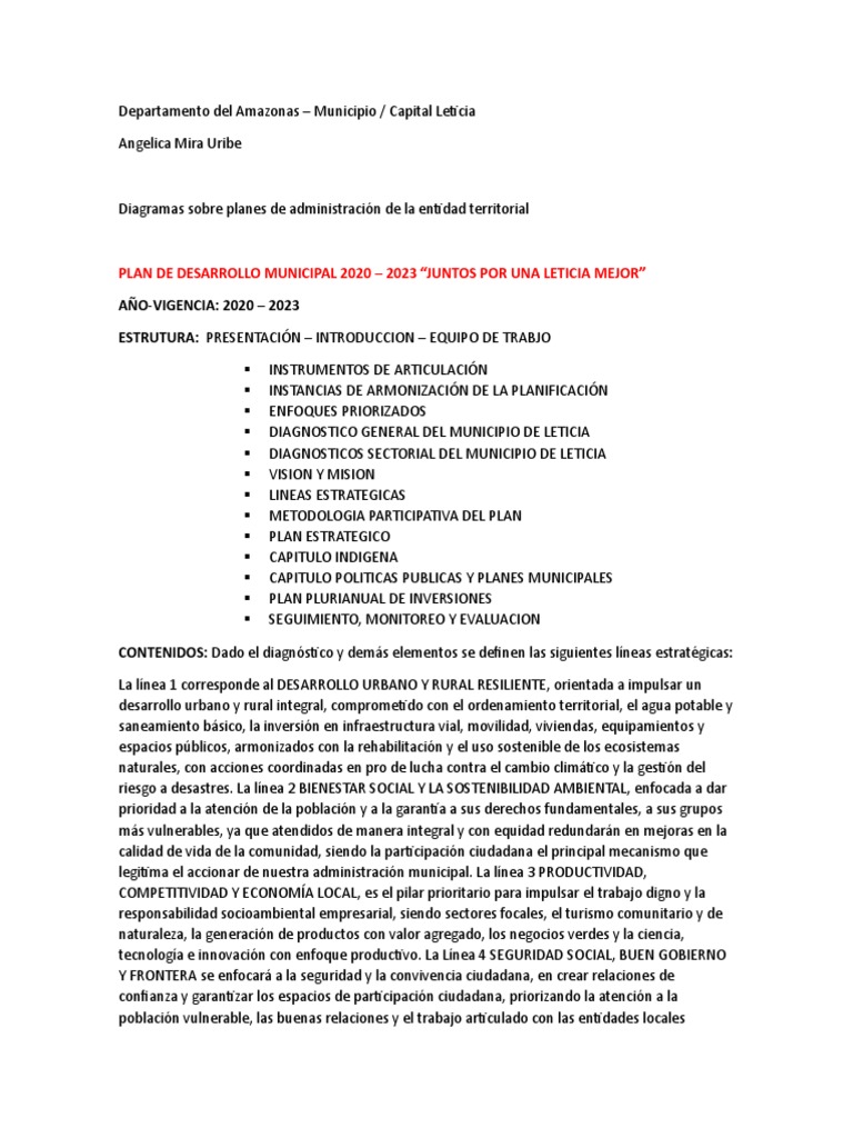 Plan de Desarrollo Municipal de Leticia | PDF | Infraestructura ...
