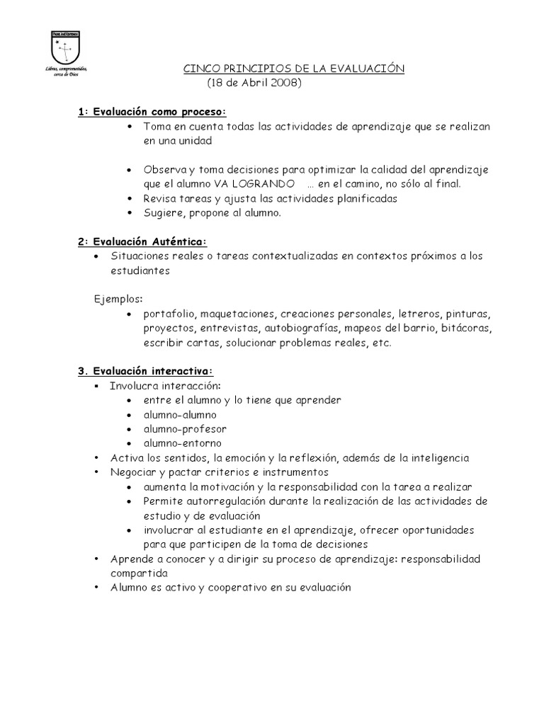 Cinco principios de la evaluación educativa | PDF | Evaluación ...