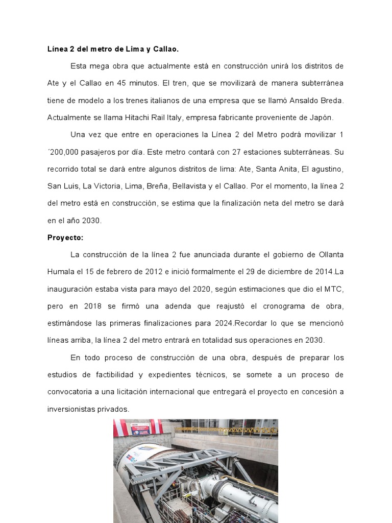 Línea 2 del Metro de Lima: Construcción y Detalles | PDF | Transporte ...