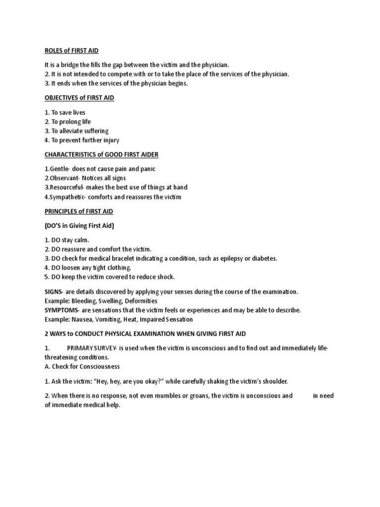 ROLES of FIRST AID PDF First Aid Pain