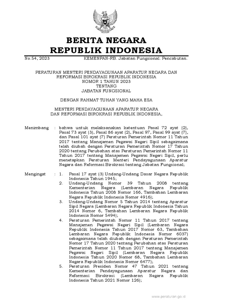 Permenpan No.1 Tahun 2023 Tentang Jabatan Fungsional | PDF