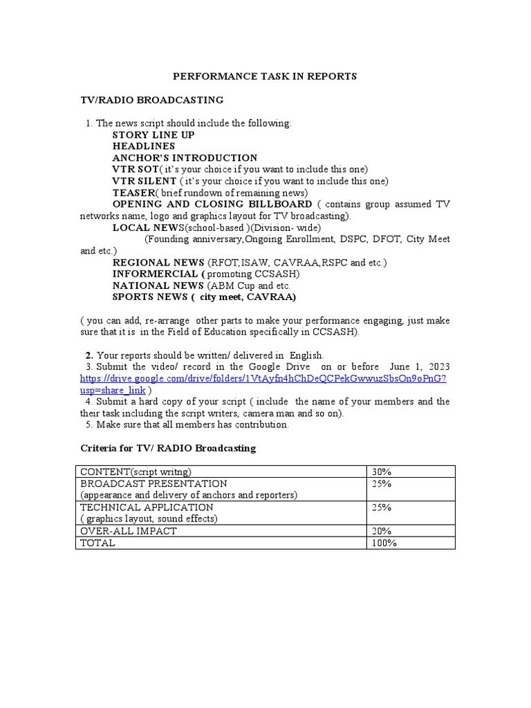 News Report Performance Task Guidelines | PDF | Computing | Information ...