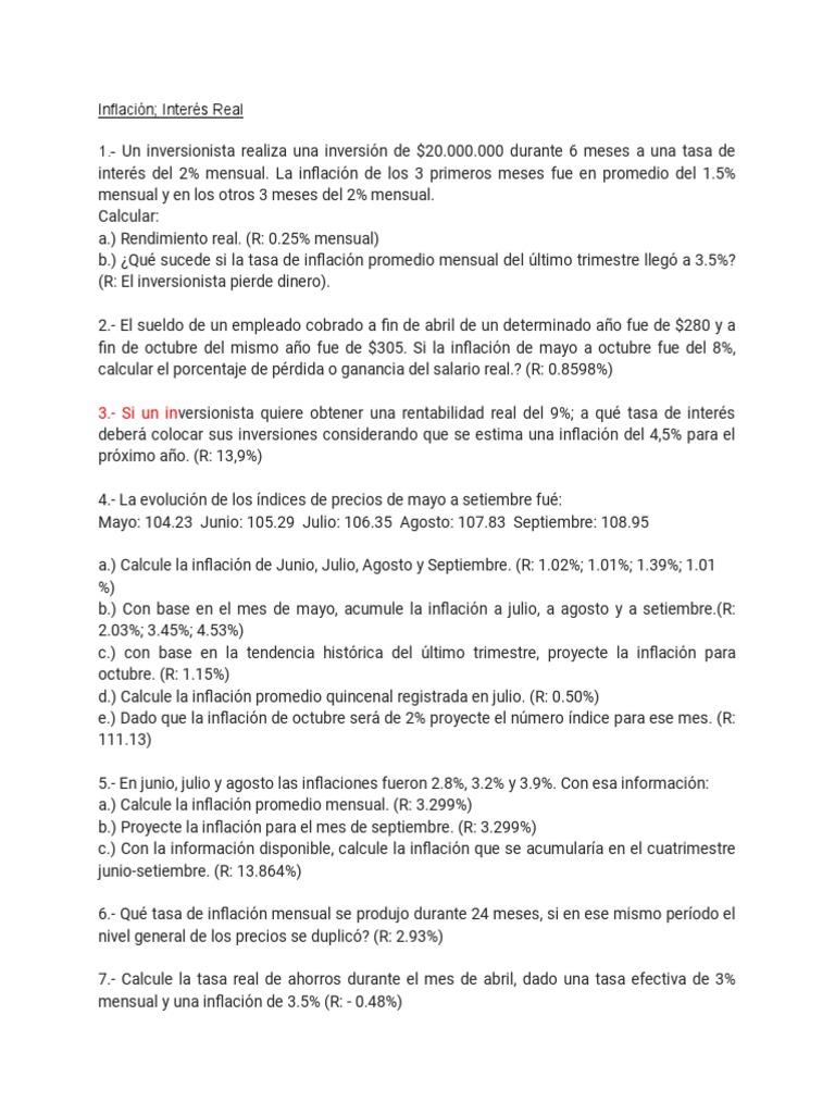 II Inflación, Interés Real Ejercicios | PDF | Finanzas y dinero