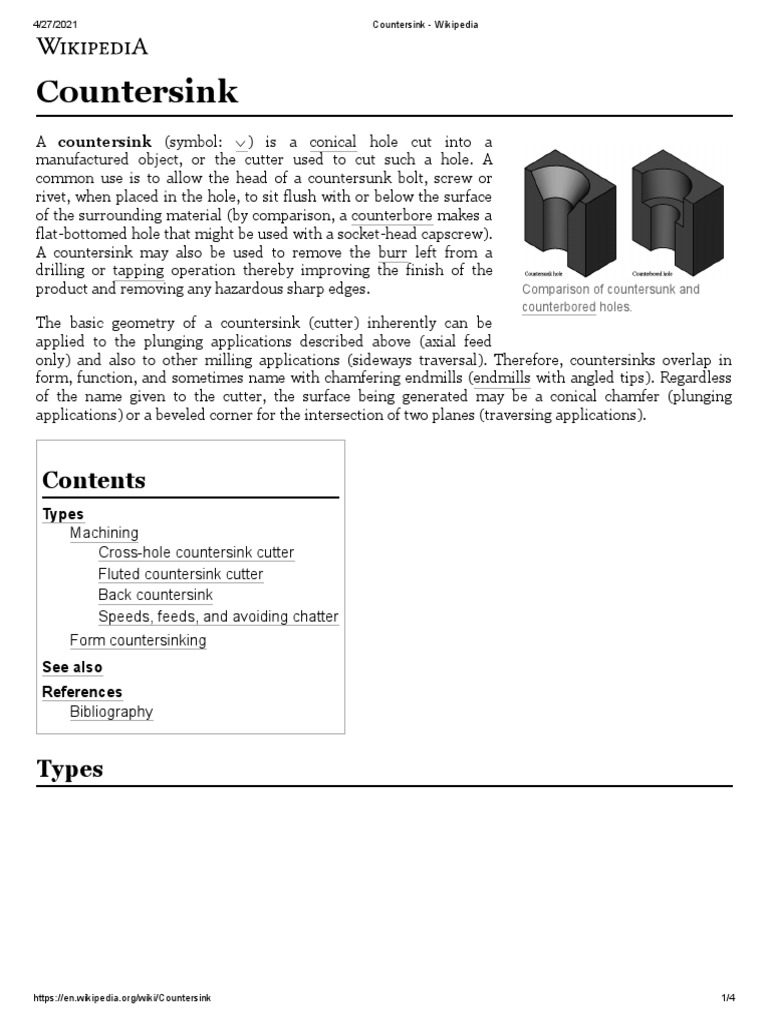 Countersink Wikipedia PDF Machining Woodworking