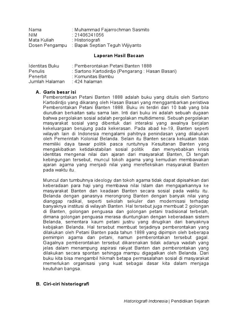 Pemberontakan Petani Banten 1888: Analisis Historiografi | PDF | Sejarah