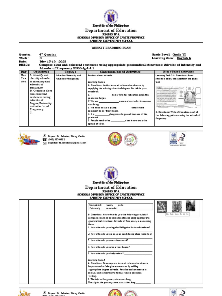Weekly Learning Plan Week 3 Day 1 Pdf