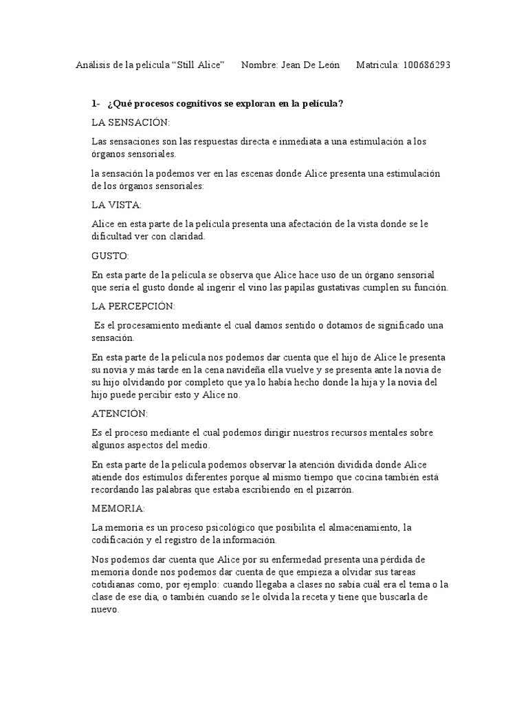 An lisis de la pel cula still alice pdf memoria percepci n