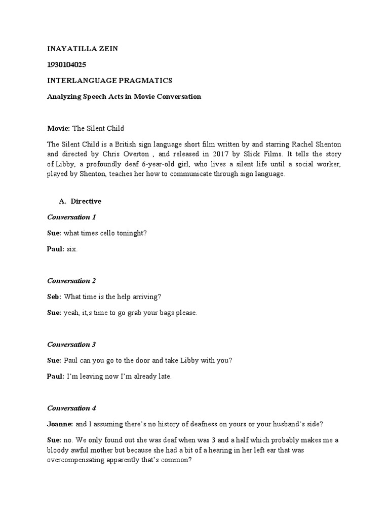 Analyzing Speech Acts in Movie Conversation PDF Human Communication