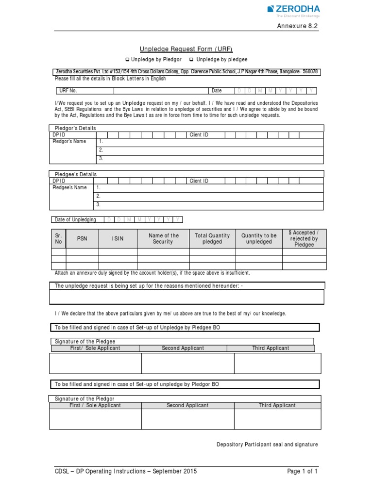 Unpledge Request Form Instructions | PDF | Securities (Finance ...