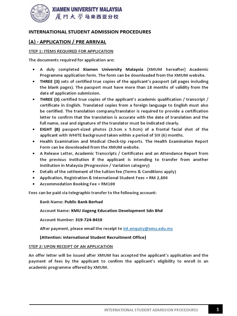 International Student Admission Procedures (A) - Application / Pre ...
