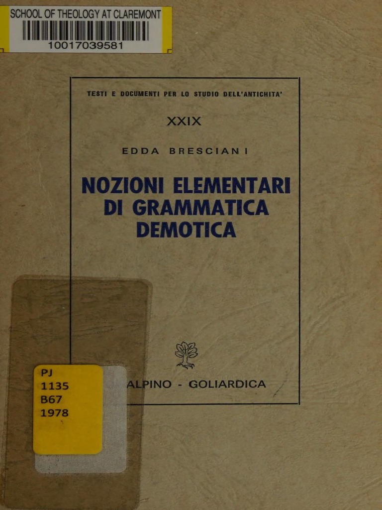 Bresciani, Edda - Nozioni Elementari Di Grammatica Demotica (1978) | PDF