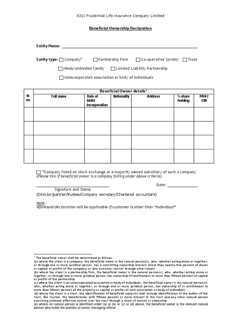 Beneficial Ownership Declaration Form | PDF | Ownership | Trust Law
