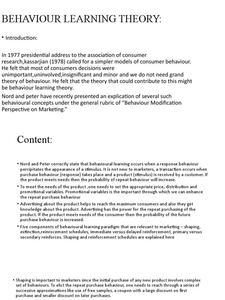 Behaviour Learning Theory Copy.. PDF Behavior Marketing