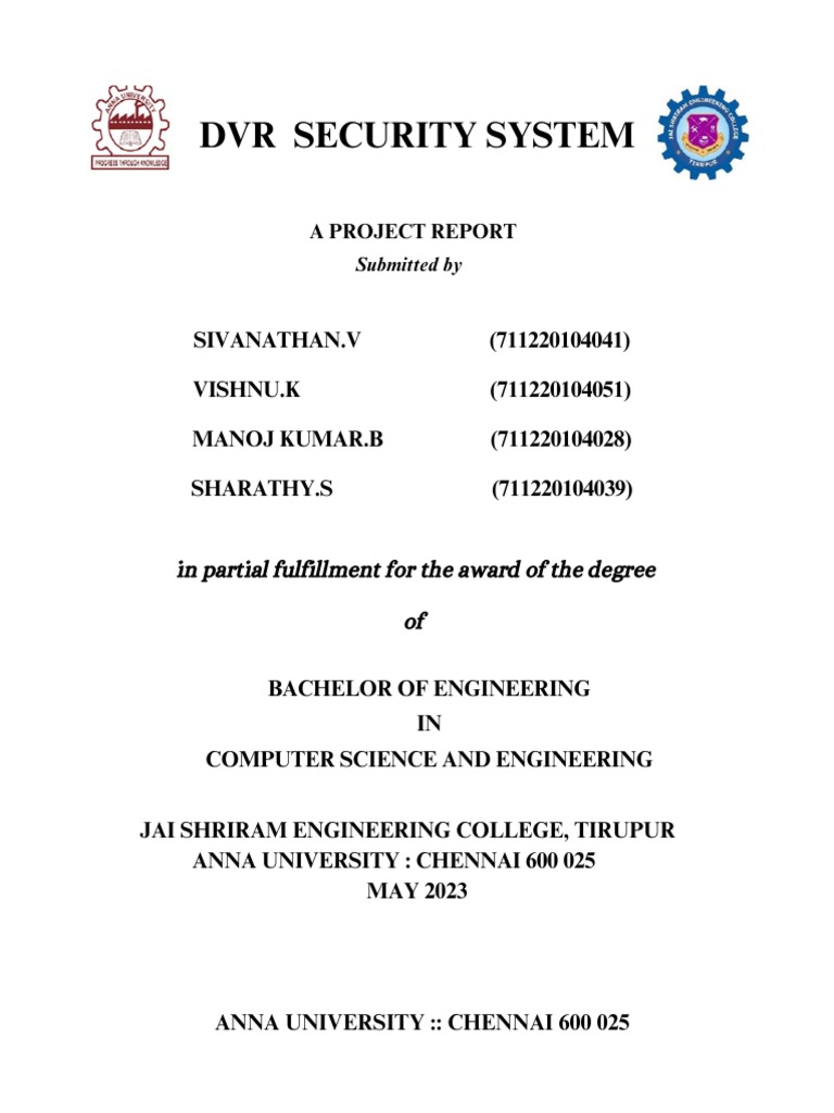 DVR Security System (Mini Project) Report PDF Digital Video Recorder Video