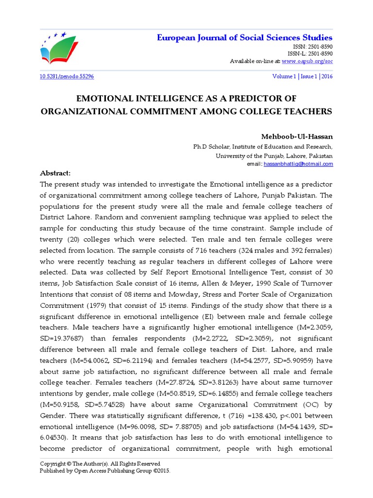 Emotional Intelligence As A Predictor of | PDF | Emotional Intelligence ...