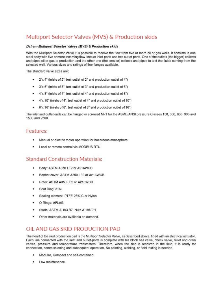 Multiport Selector Valves for Oil & Gas Skids | PDF | Valve | Materials