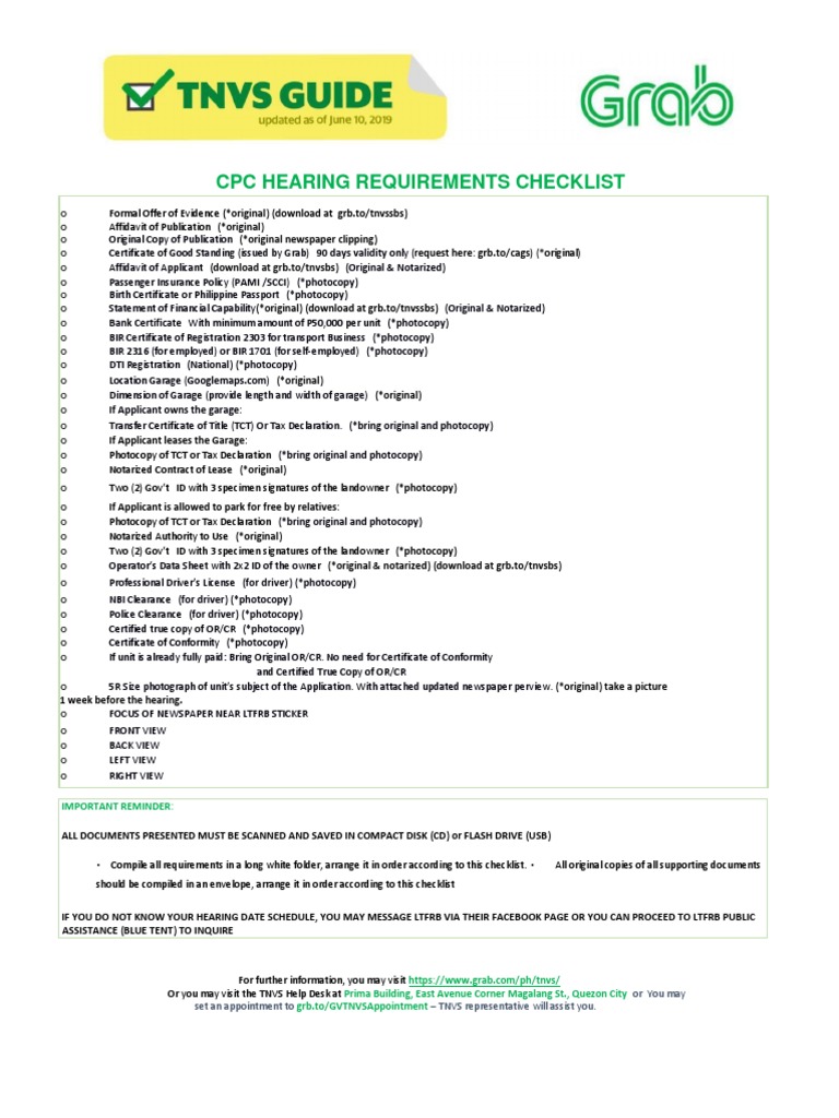 CPC Hearing Requirements Checklist | PDF