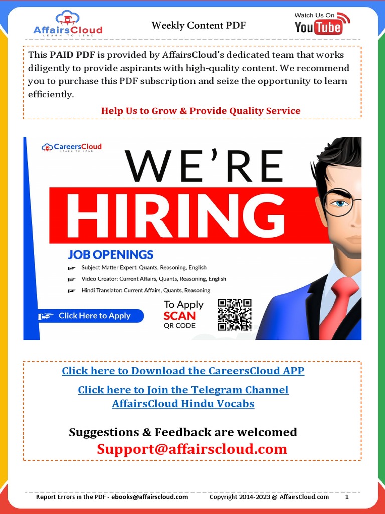 Current Affairs Weekly Content PDF May 2023 1st Week by AffairsCloud 1 ...